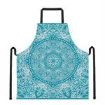 Teal And White Mandala Print Apron