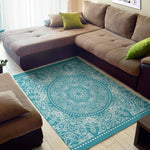 Teal And White Mandala Print Area Rug