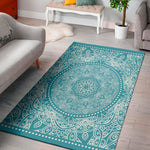 Teal And White Mandala Print Area Rug