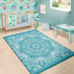 Teal And White Mandala Print Area Rug