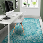Teal And White Mandala Print Area Rug