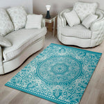 Teal And White Mandala Print Area Rug
