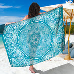 Teal And White Mandala Print Beach Sarong Wrap
