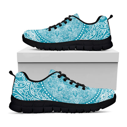 Teal And White Mandala Print Black Sneakers