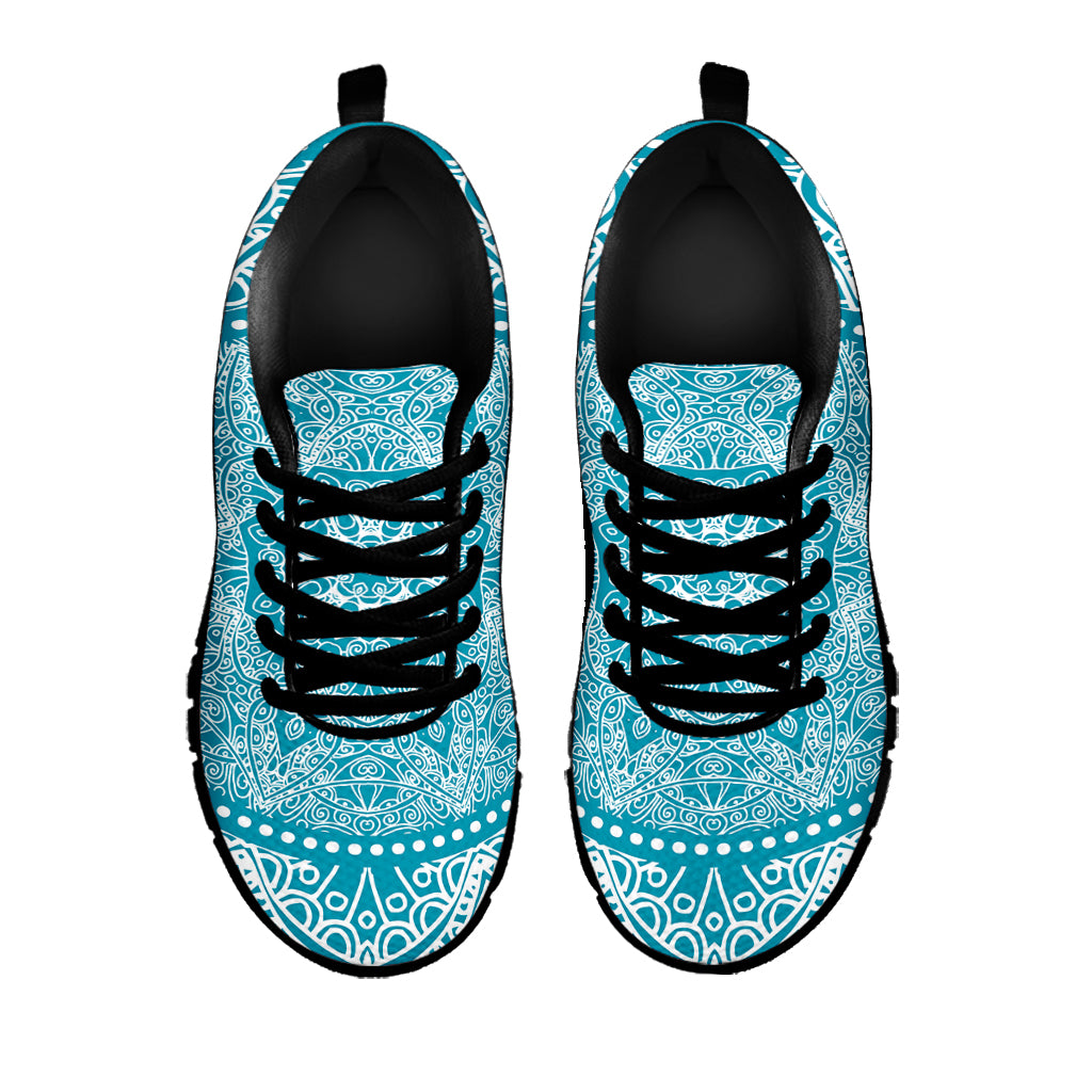 Teal And White Mandala Print Black Sneakers