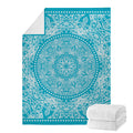 Teal And White Mandala Print Blanket