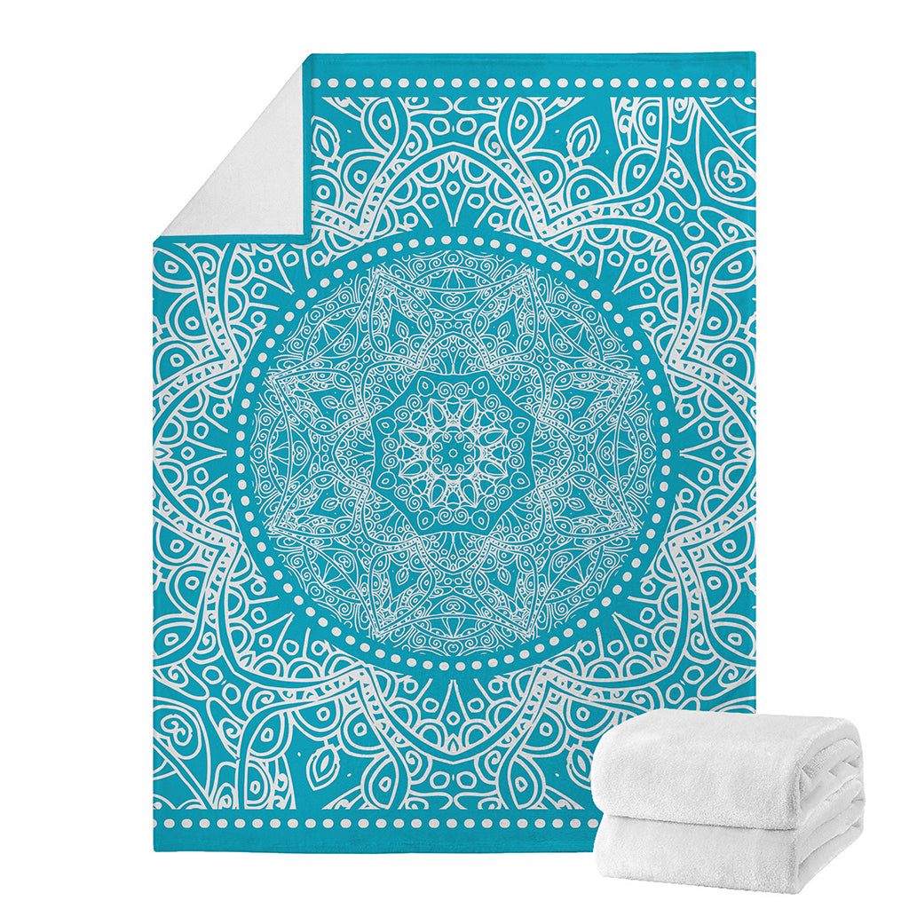 Teal And White Mandala Print Blanket