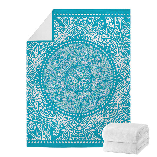 Teal And White Mandala Print Blanket