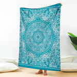 Teal And White Mandala Print Blanket