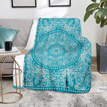 Teal And White Mandala Print Blanket