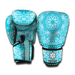 Teal And White Mandala Print Boxing Gloves