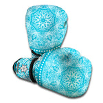 Teal And White Mandala Print Boxing Gloves