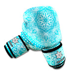 Teal And White Mandala Print Boxing Gloves