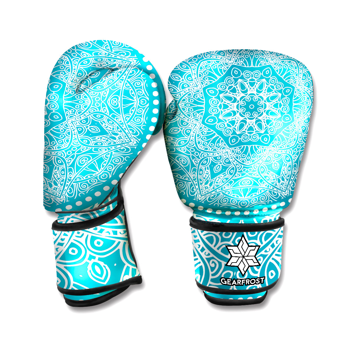 Teal And White Mandala Print Boxing Gloves