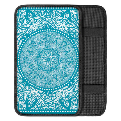 Teal And White Mandala Print Car Center Console Cover