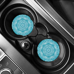 Teal And White Mandala Print Car Coasters