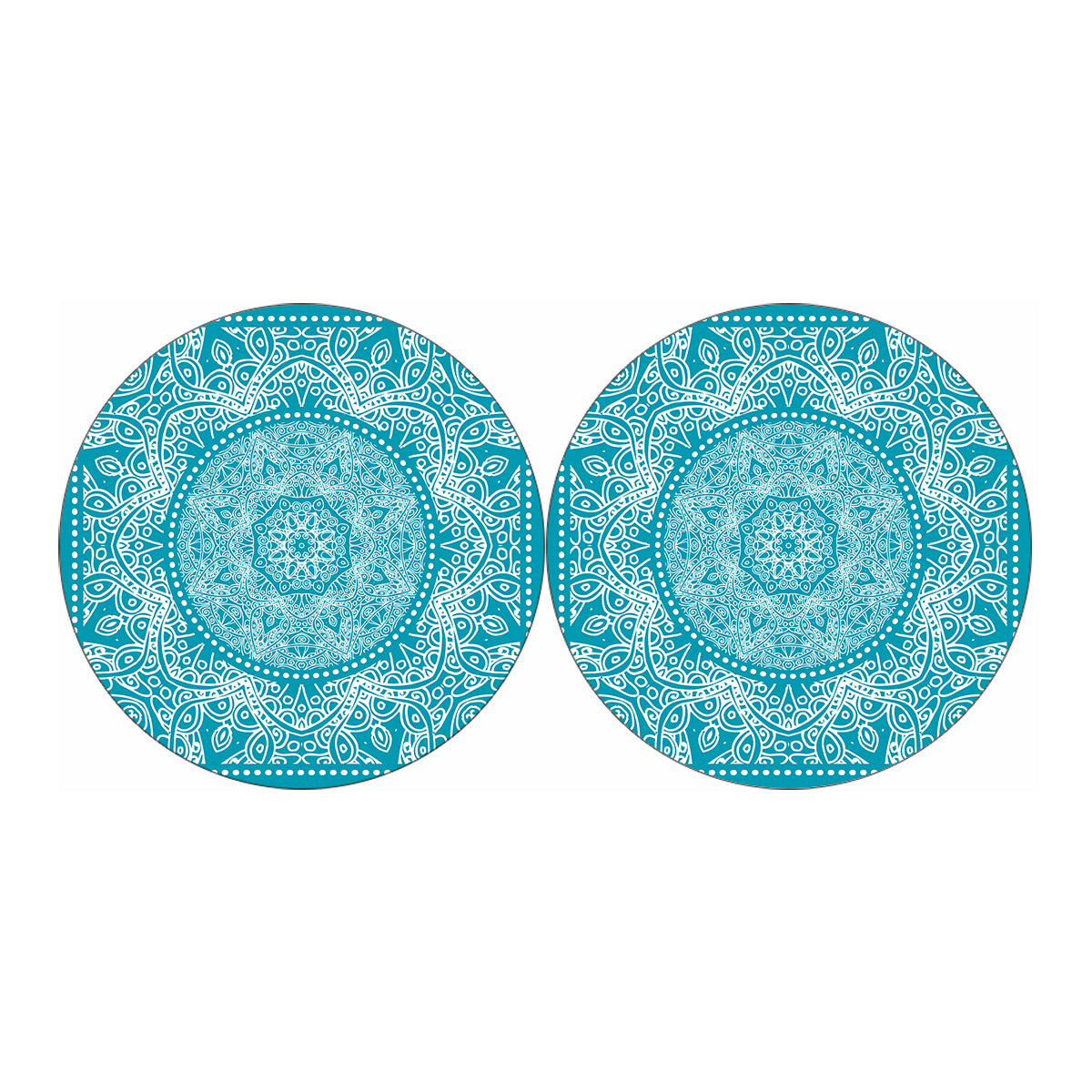 Teal And White Mandala Print Car Coasters
