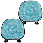 Teal And White Mandala Print Car Headrest Covers