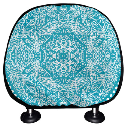 Teal And White Mandala Print Car Headrest Covers