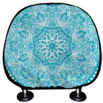 Teal And White Mandala Print Car Headrest Covers