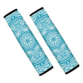Teal And White Mandala Print Car Seat Belt Covers