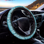 Teal And White Mandala Print Car Steering Wheel Cover