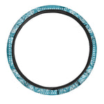 Teal And White Mandala Print Car Steering Wheel Cover