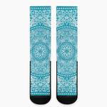 Teal And White Mandala Print Crew Socks