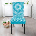 Teal And White Mandala Print Dining Chair Slipcover