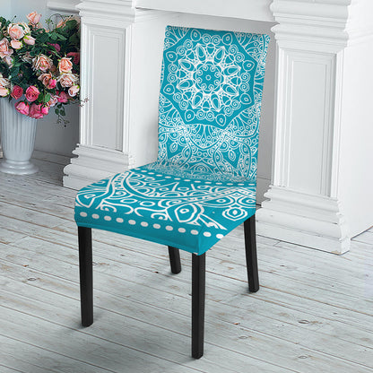Teal And White Mandala Print Dining Chair Slipcover