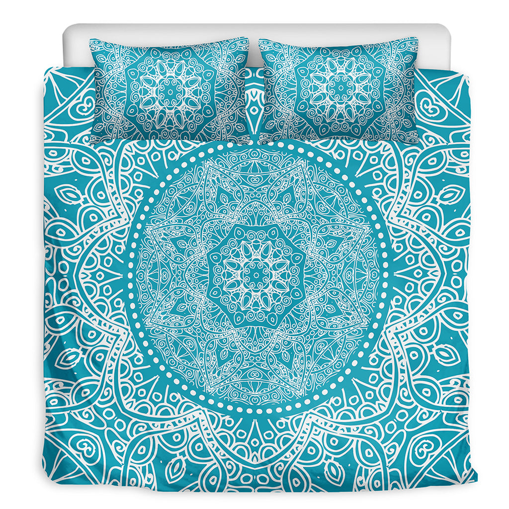 Teal And White Mandala Print Duvet Cover Bedding Set