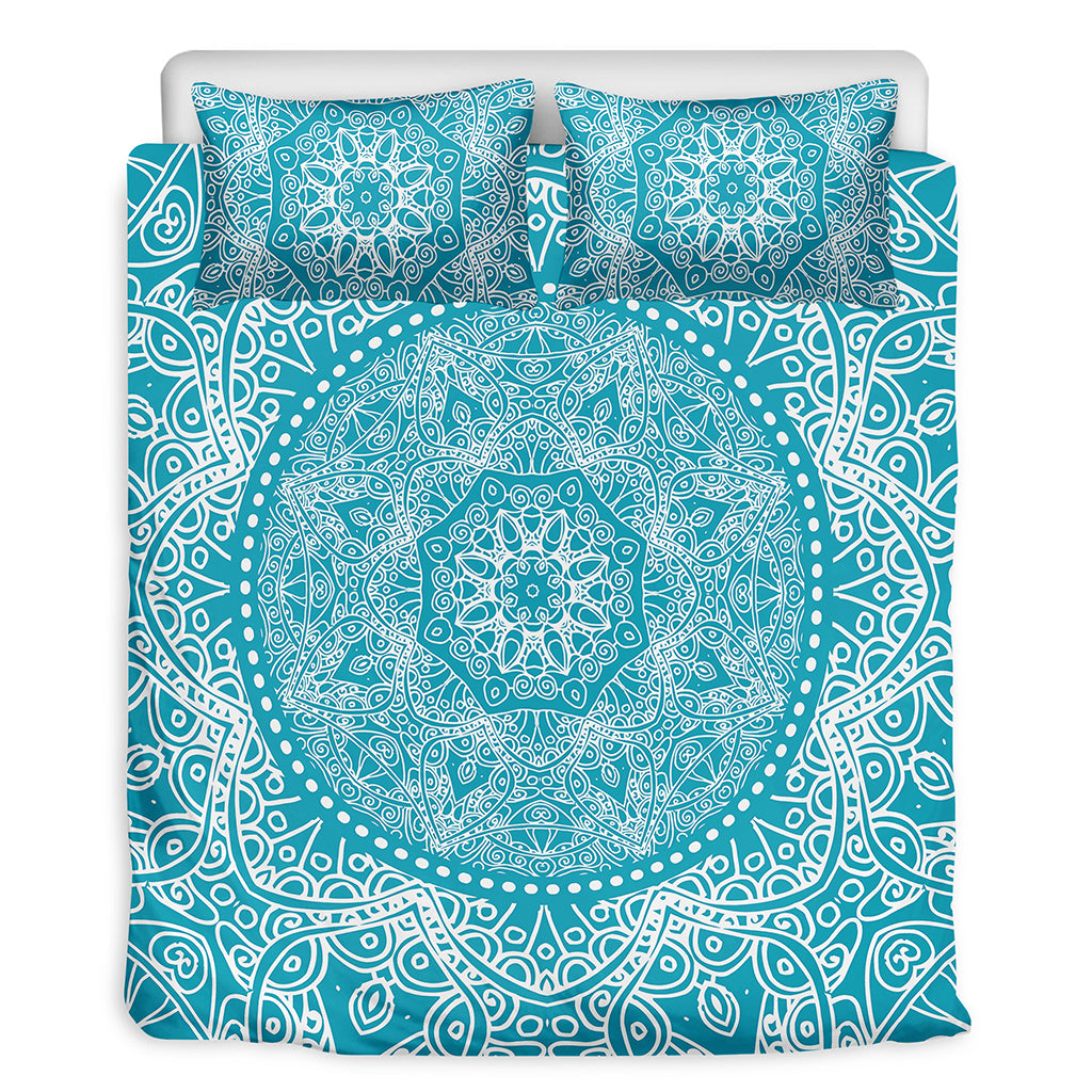 Teal And White Mandala Print Duvet Cover Bedding Set
