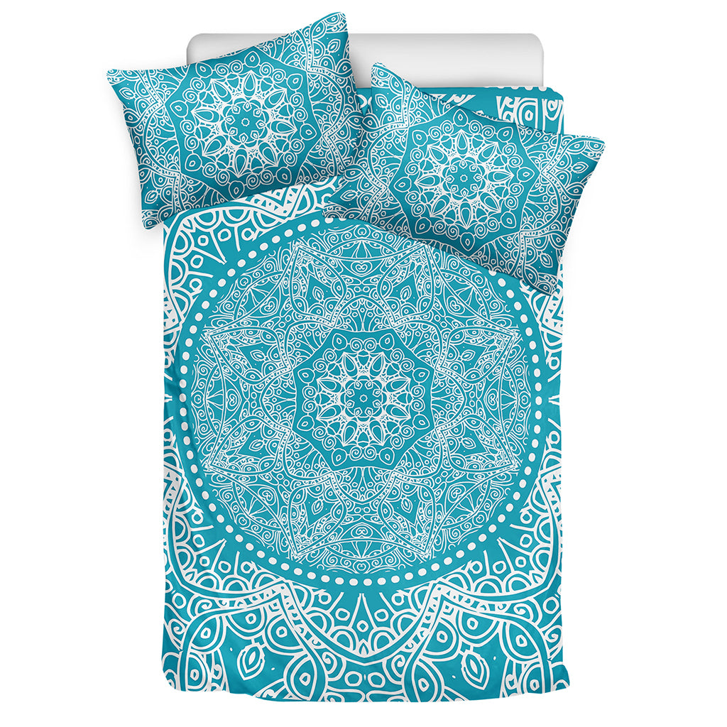Teal And White Mandala Print Duvet Cover Bedding Set
