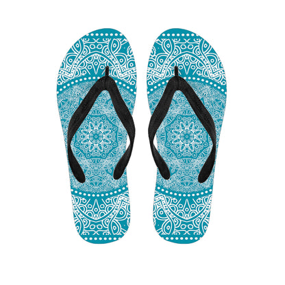 Teal And White Mandala Print Flip Flops