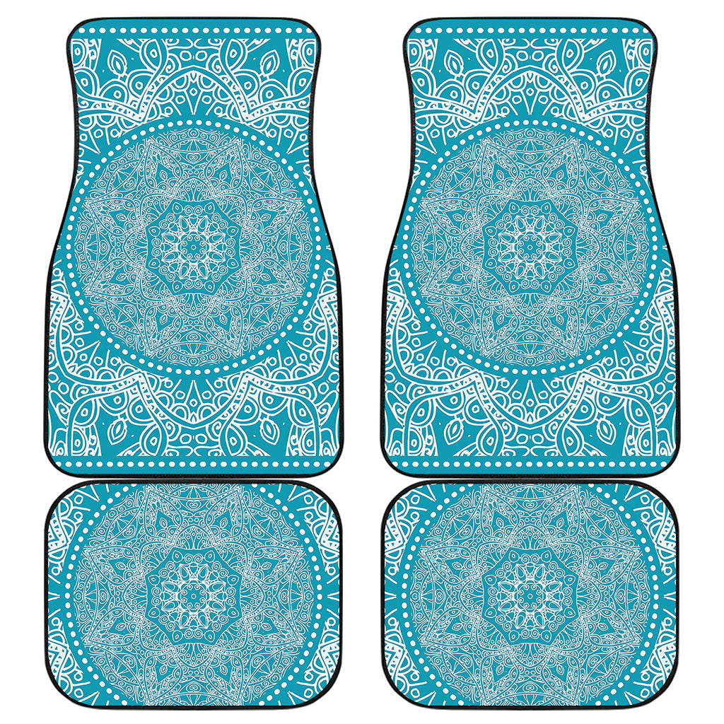 Teal And White Mandala Print Front and Back Car Floor Mats