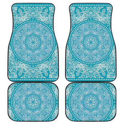 Teal And White Mandala Print Front and Back Car Floor Mats