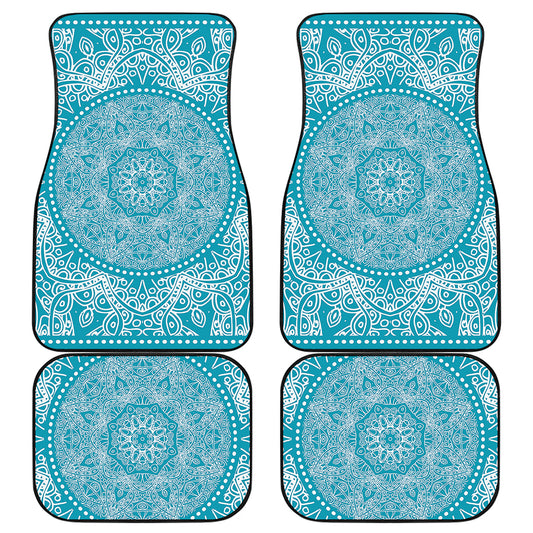 Teal And White Mandala Print Front and Back Car Floor Mats