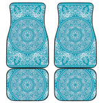 Teal And White Mandala Print Front and Back Car Floor Mats