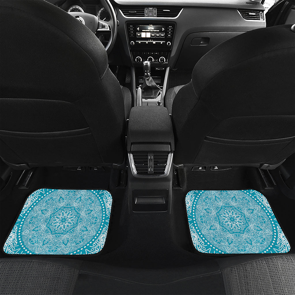Teal And White Mandala Print Front and Back Car Floor Mats