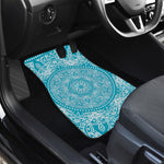 Teal And White Mandala Print Front and Back Car Floor Mats