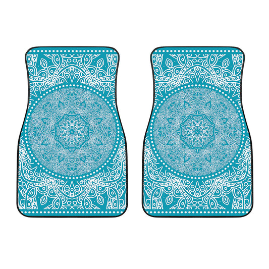 Teal And White Mandala Print Front Car Floor Mats