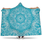 Teal And White Mandala Print Hooded Blanket