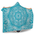 Teal And White Mandala Print Hooded Blanket