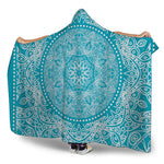 Teal And White Mandala Print Hooded Blanket