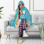 Teal And White Mandala Print Hooded Blanket