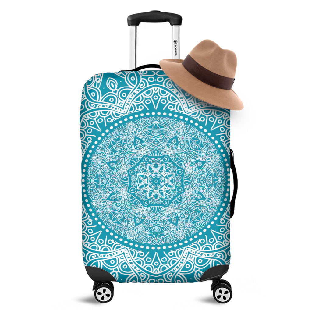 Teal And White Mandala Print Luggage Cover