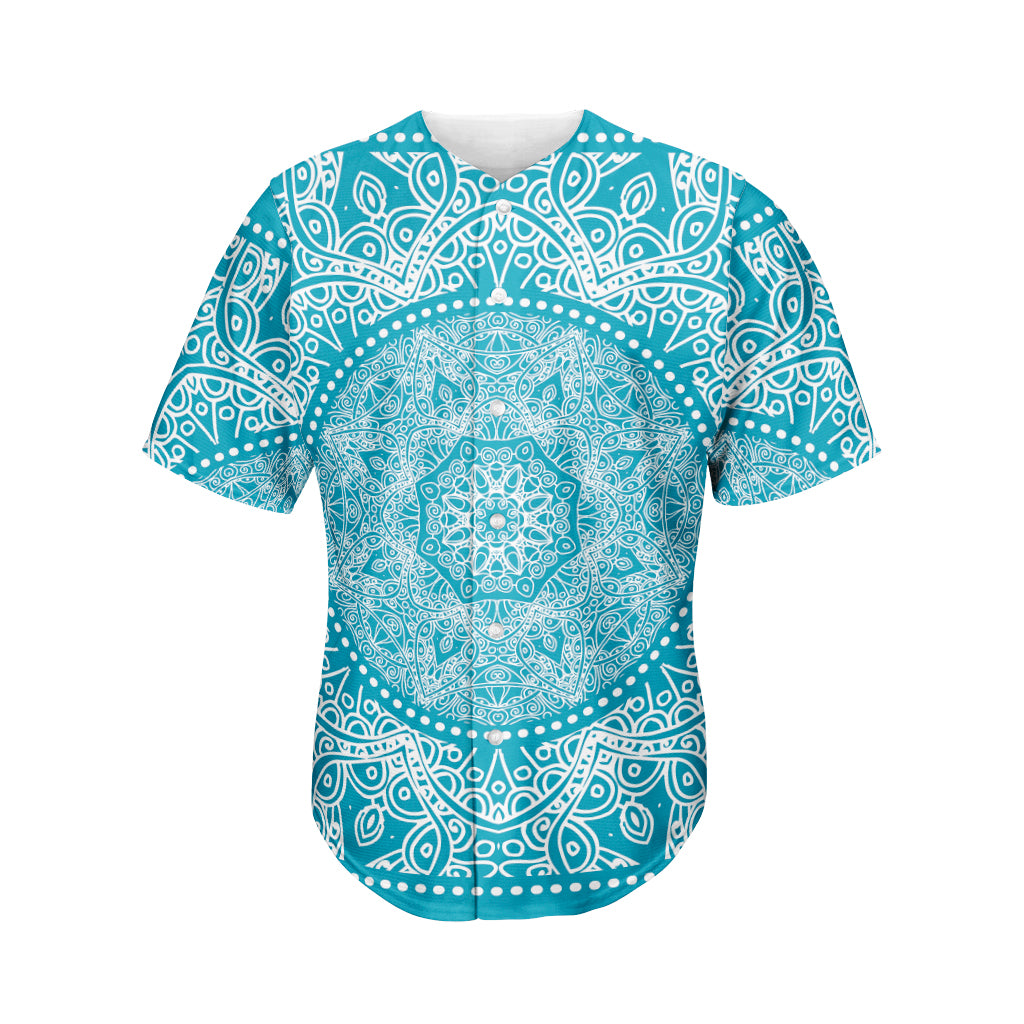 Teal And White Mandala Print Men's Baseball Jersey