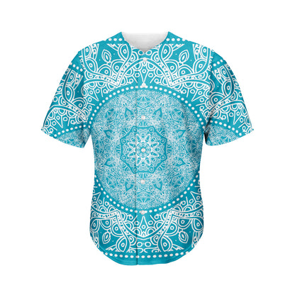 Teal And White Mandala Print Men's Baseball Jersey