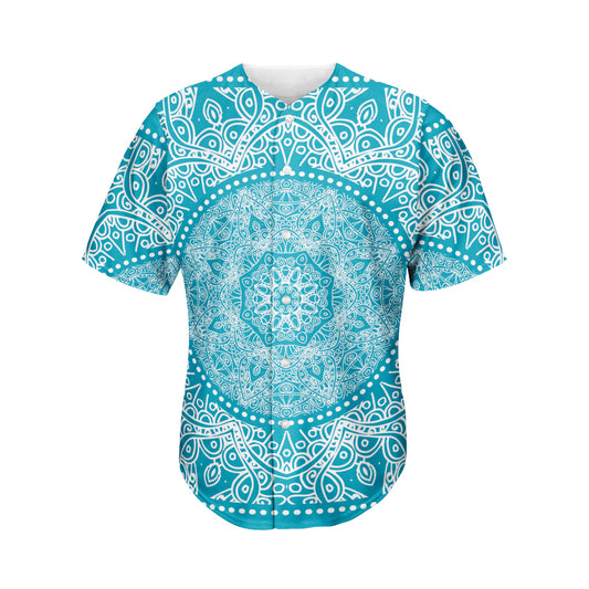 Teal And White Mandala Print Men's Baseball Jersey