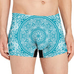 Teal And White Mandala Print Men's Boxer Briefs